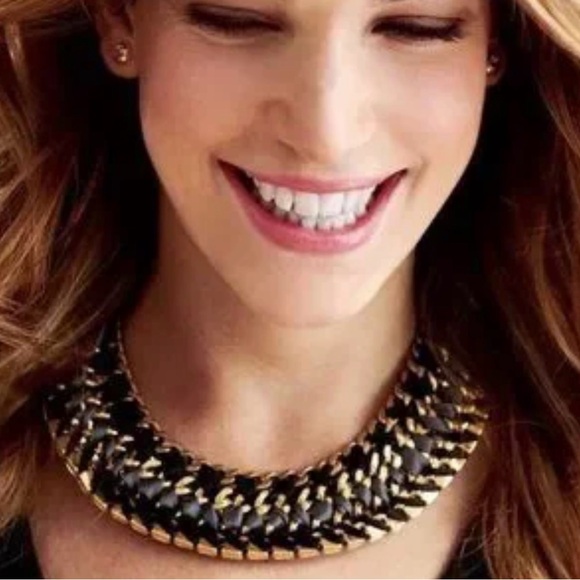 Stella & Dot Tempest Bib Necklace woven steel chain, rhinestones,silk ribbon. - Picture 7 of 7